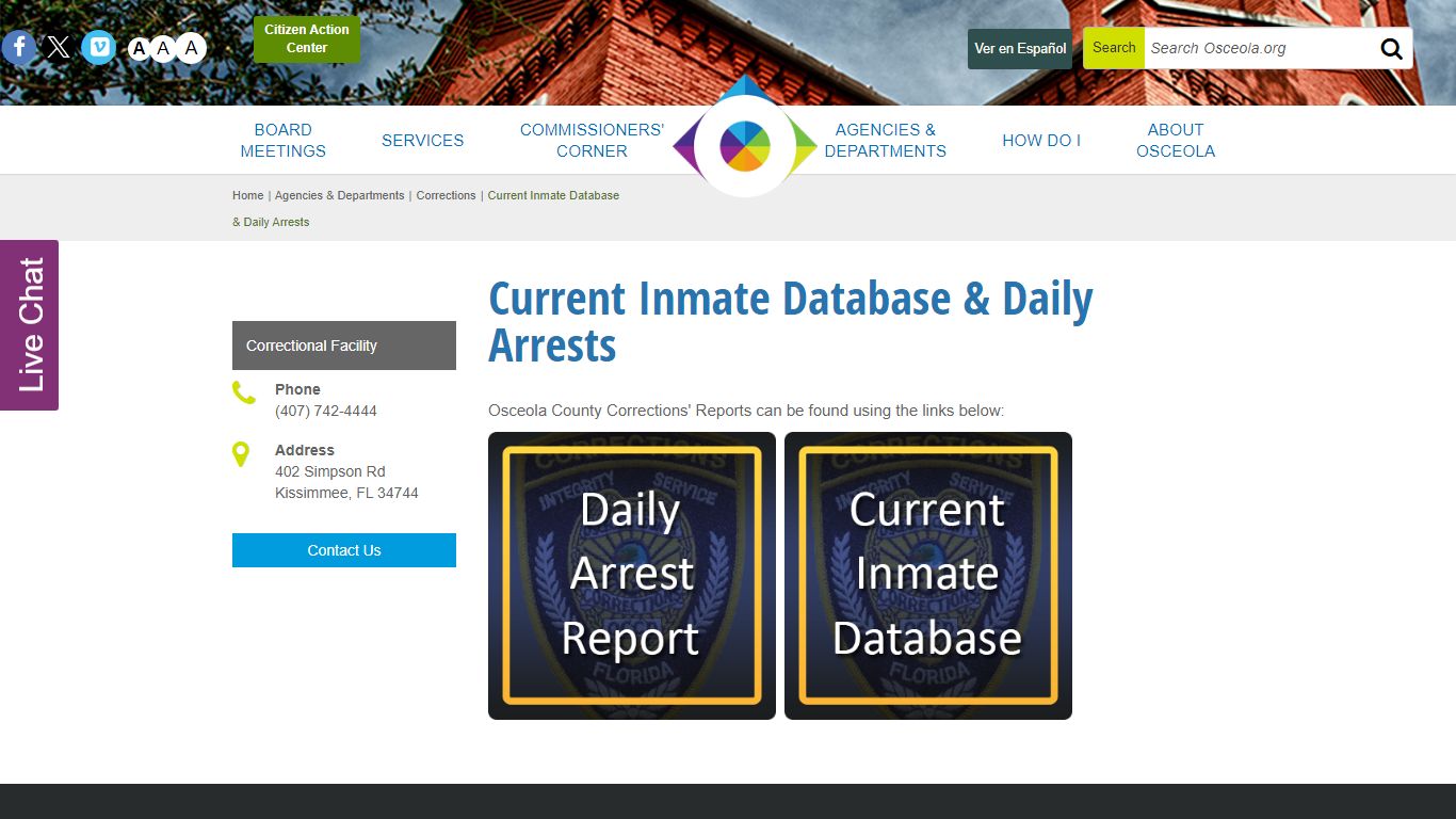 Current Inmate Database & Daily Arrests - Osceola County, Florida